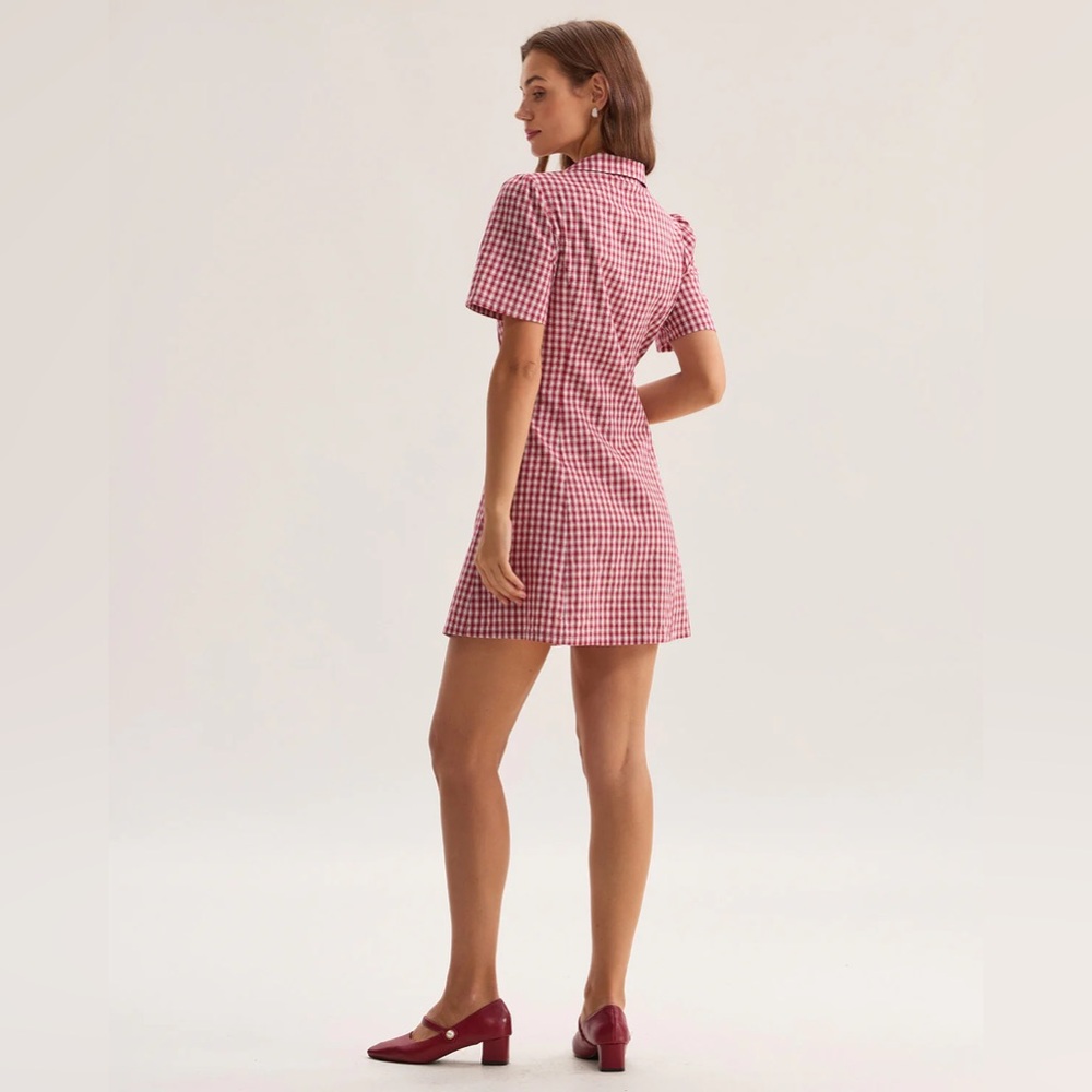 Rihoas Red Plaid Pocket Button Mini Dress - Picture 3 of 6